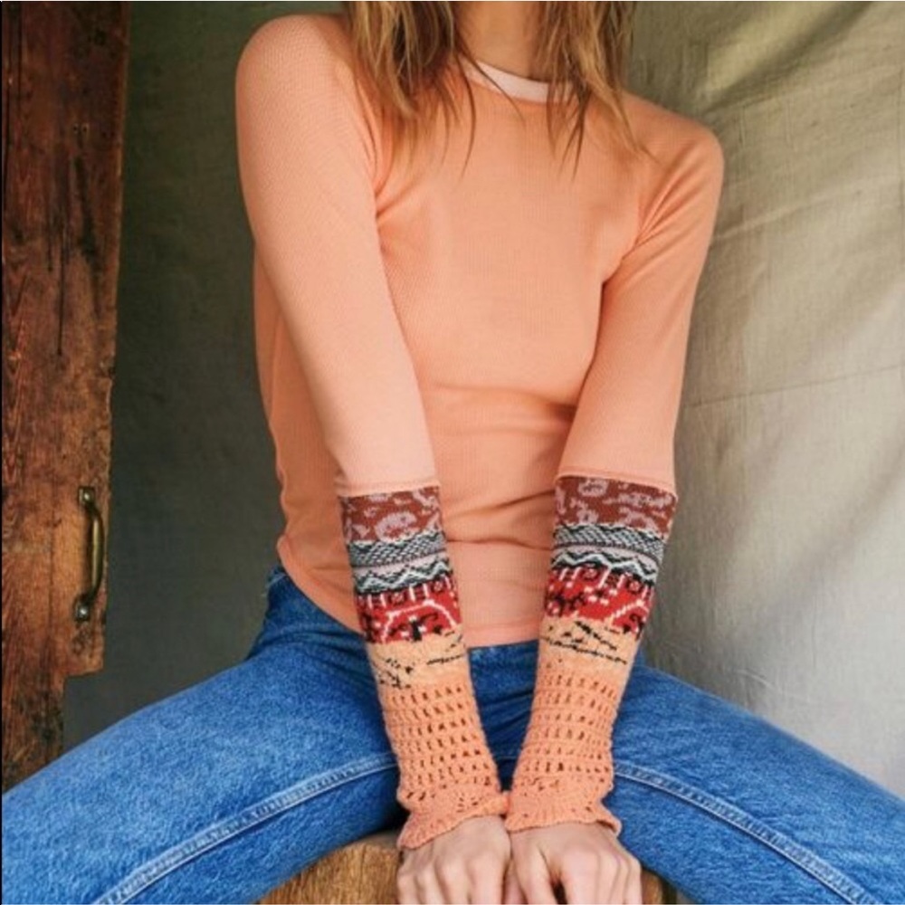 Free People peach crochet thermal